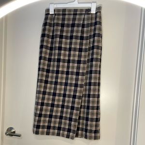 Lands End Wool Plaid Midi Wrap Skirt